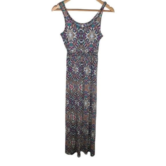 Mudd Maxi Dress XS Black Multicolor Print Sleeveless Casual Boho Sundress - Picture 1 of 9